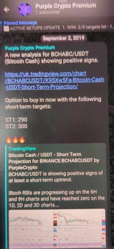 BCHUSDT September 2019 Setup - Telegram Post 1