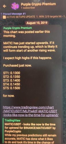 MATICUSDT August 2019 Setup - Telegram Post 1